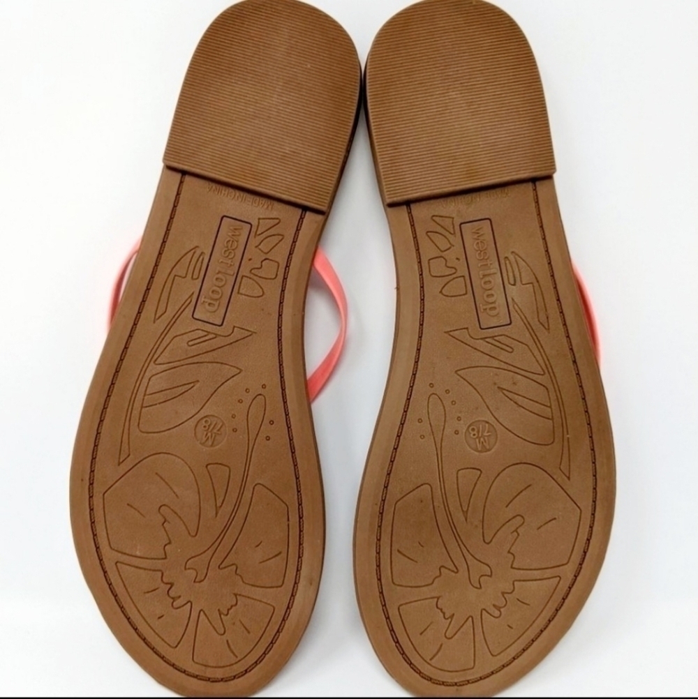 NWT West Loop Neon Coral Thin Sheild Sandals Flip Flops Size Medium (7-8) New - Picture 8 of 10